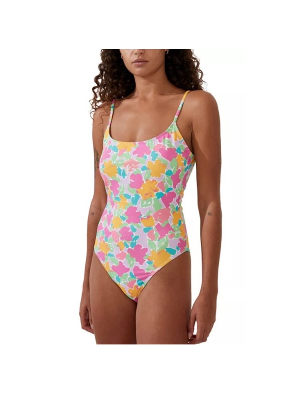 NEW Cotton on One Piece Swimsuit Size Large Pink Floral Cheeky Low Scoop Back